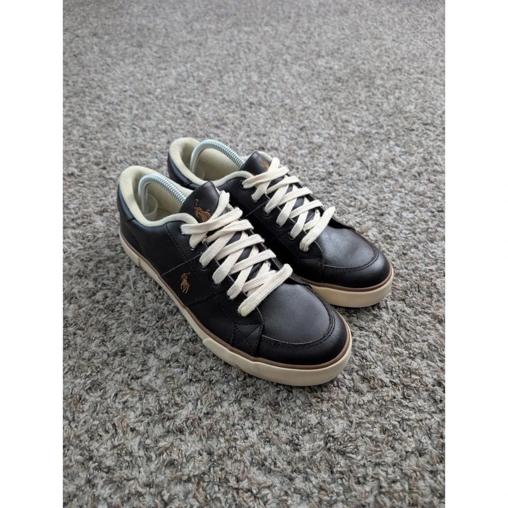 Polo Ralph Lauren Men's Size 9D Brown Leather Low Top Skate Sneakers Pony Logo